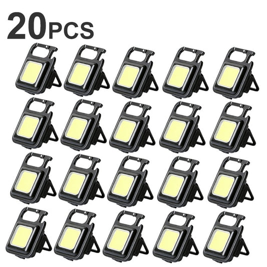 Mini LED Working Light Portable Pocket Flashlight USB Rechargeable Key Light Lantern Camping Outside Hiking COB Lantern 20PC