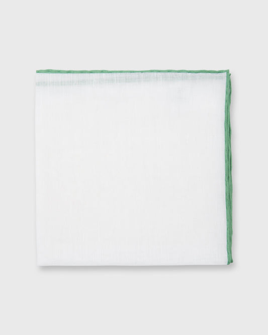 Hand-Rolled Pocket Square in White Cotolino/Light Green Edge