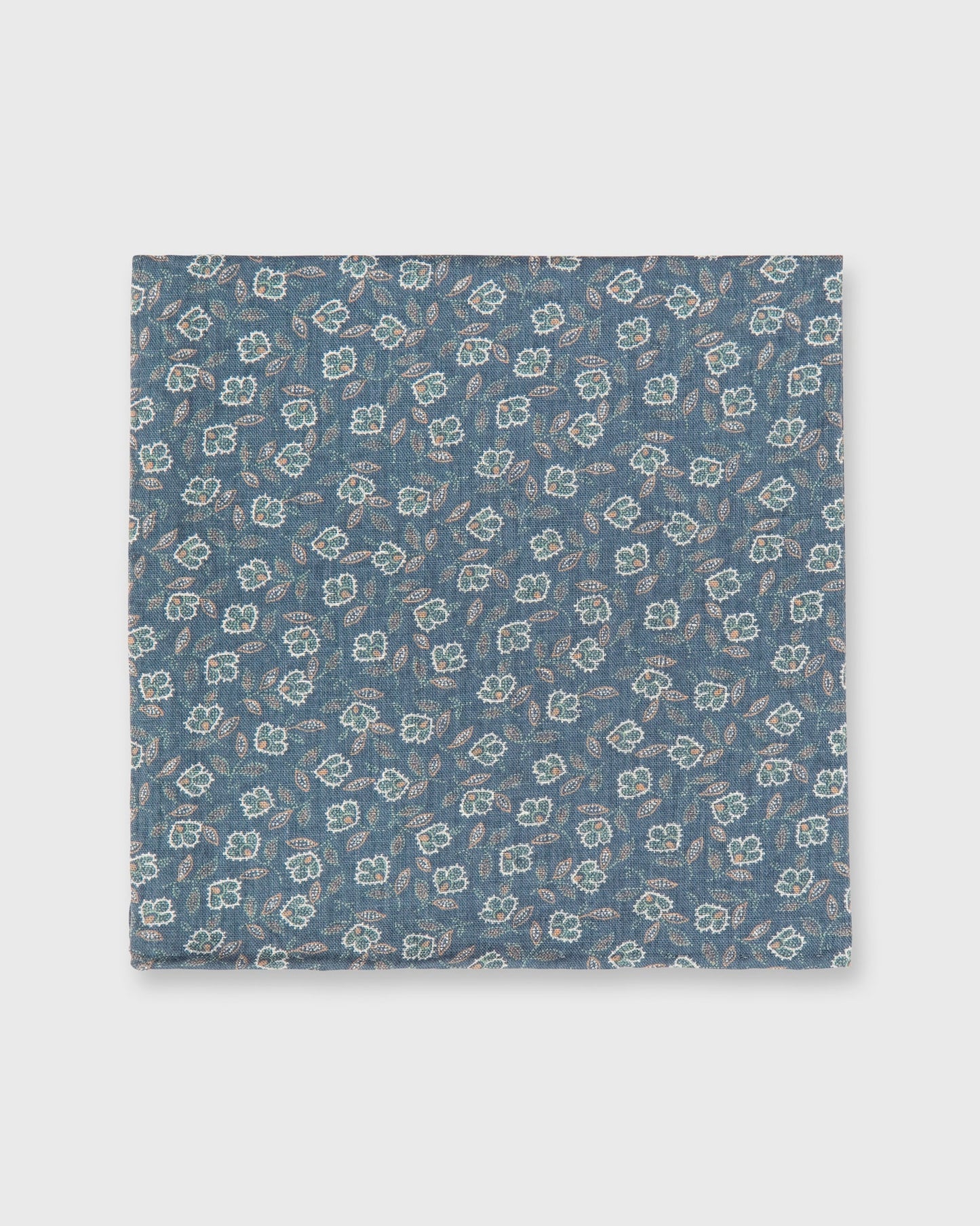Cotton Print Pocket Square in Slate/Mint Floral Dot
