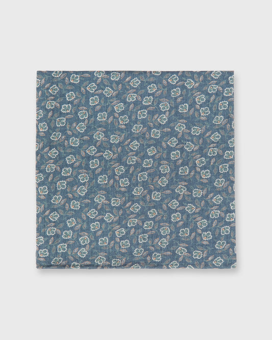 Cotton Print Pocket Square in Slate/Mint Floral Dot