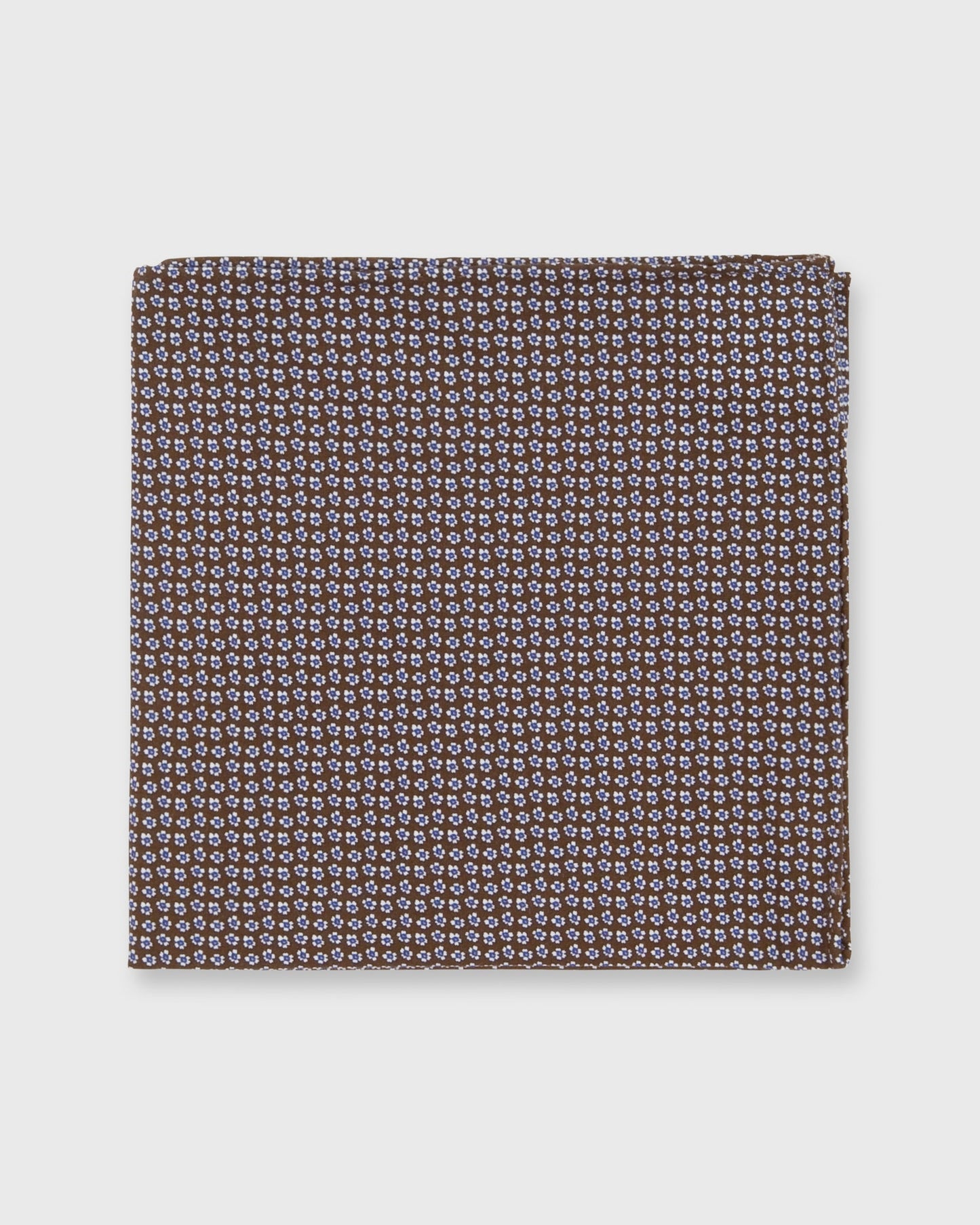 Cotton Print Pocket Square in Brown/Blue Tiny Floral
