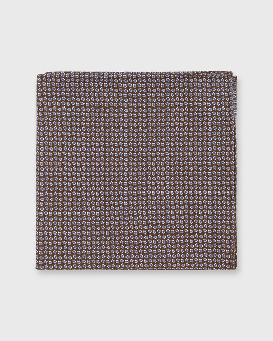 Cotton Print Pocket Square in Brown/Blue Tiny Floral