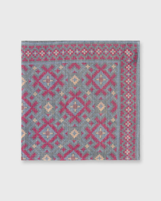 Wool/Silk Print Pocket Square in Evergreen/Burgundy/Gold Aztec