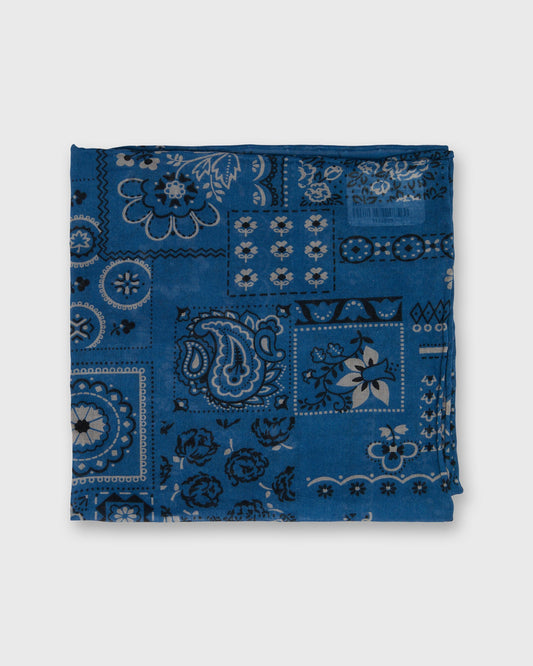 Cotton Print Pocket Square in Blue Patchwork Paisley