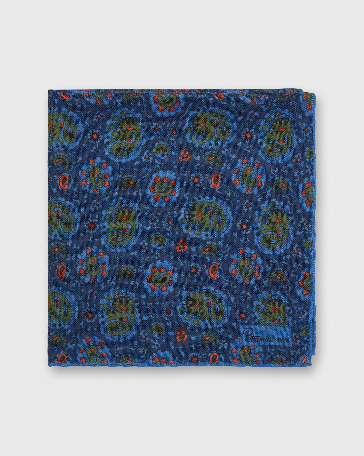Hand-Rolled Pocket Square in Blue Paisley