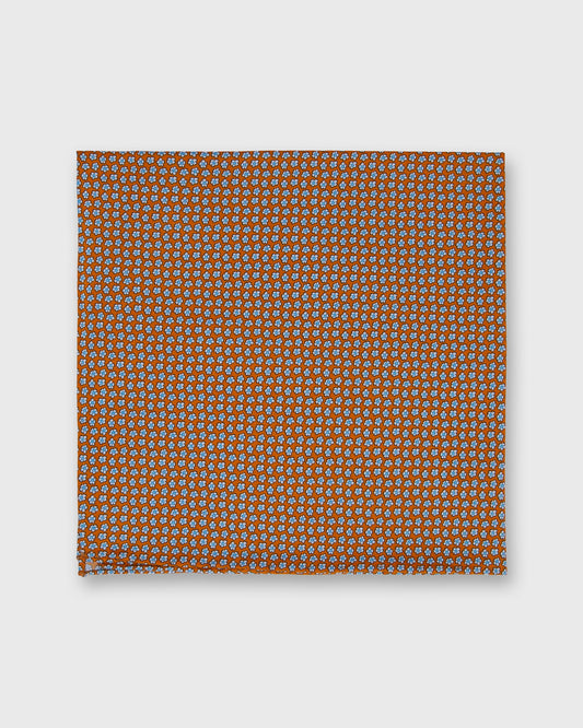 Cotton Print Pocket Square in Orange/Blue Tiny Floral