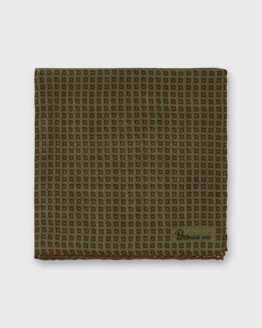 Wool/Silk Pocket Square in Sage/Brown Squares