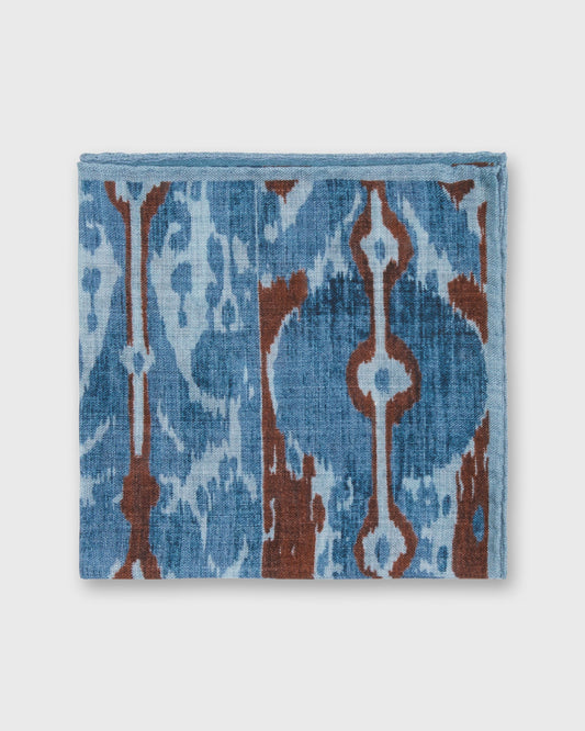 Wool/Silk Pocket Square in Blue/Brown Ikat