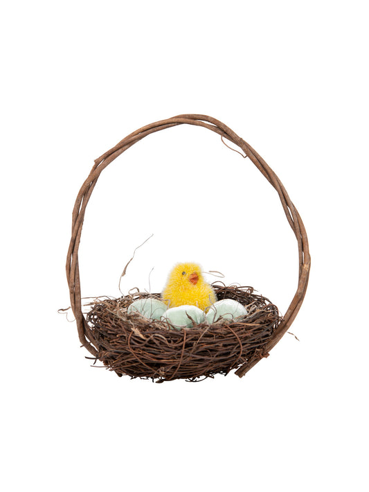 Spring Nest Basket with Velvet Eggs and Chick