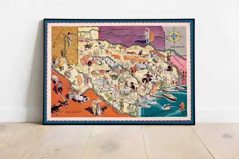 Texas State Map Print for Wall Decor| Texas Wall Print