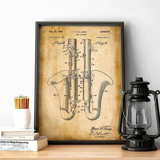 Bass Clarinet Vintage Poster Print