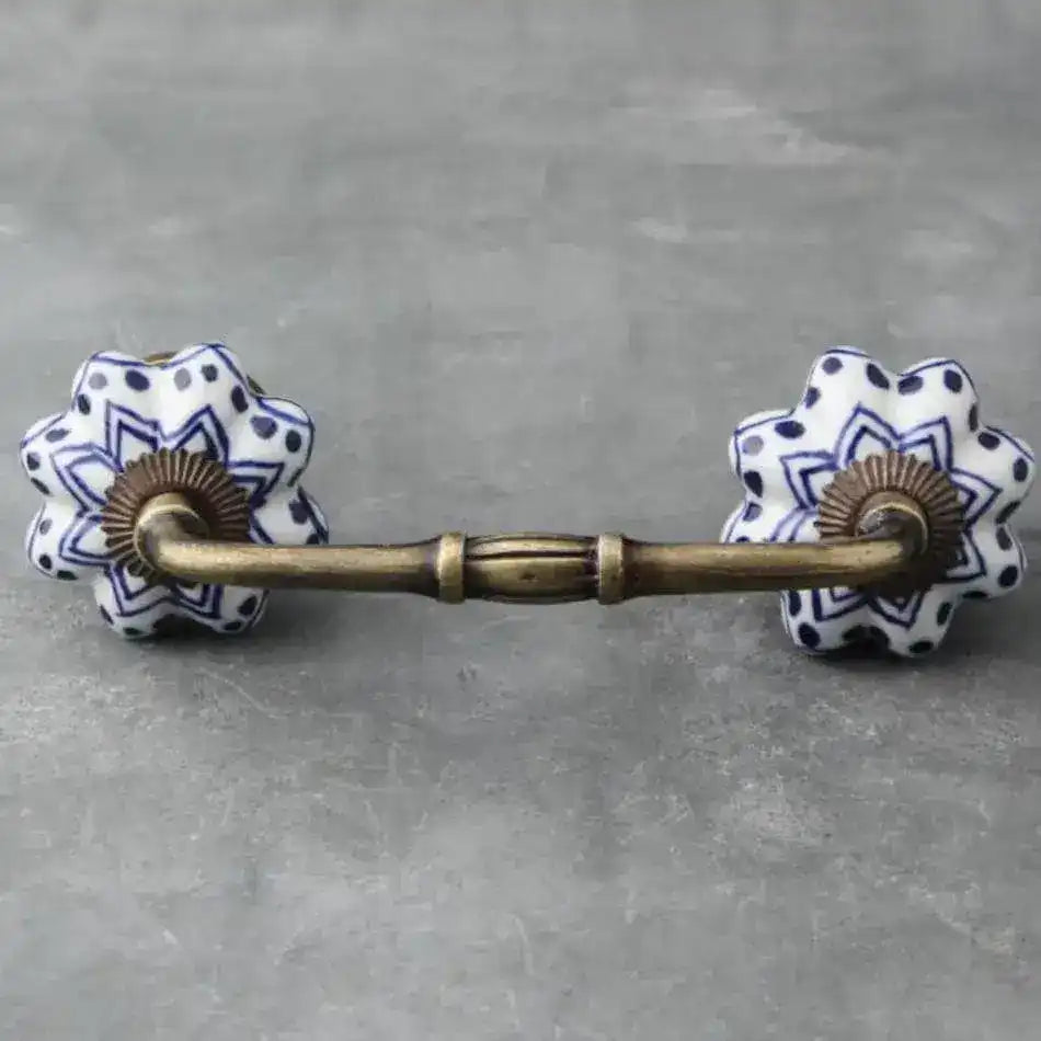 Blue Geometry Dots Ceramic Cabinet Drawer Pull - Set of 4