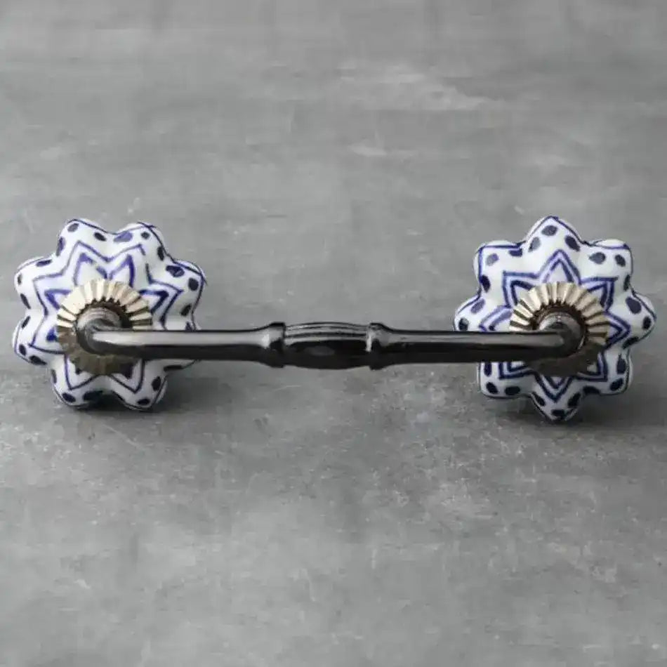 Blue Geometry Dots Ceramic Cabinet Drawer Pull - Set of 4