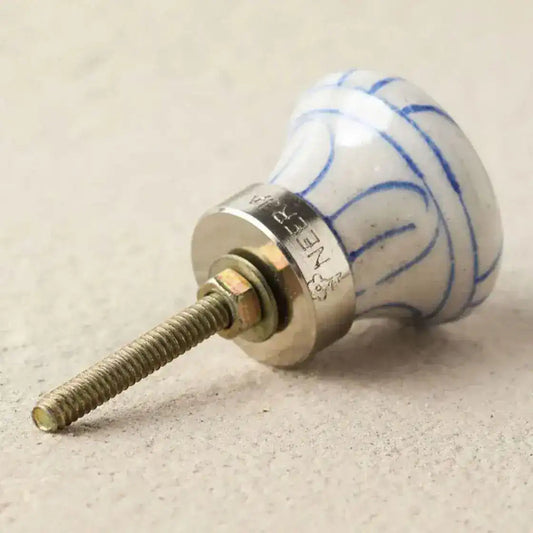 Blue Striped White Ceramic Cabinet Knobs - Set of 6 - MAIA HOMES