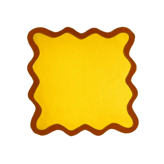 Brick Yellow Scallop 100% Linen Square Placemat - Set of 4