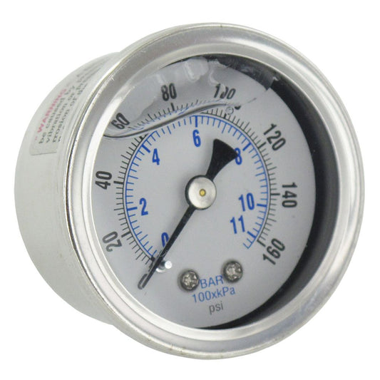 Water Pressure Gauge 160 PSI, 1/8" MPT, 1.5" Plastic Dial, Center Mount, SS Case