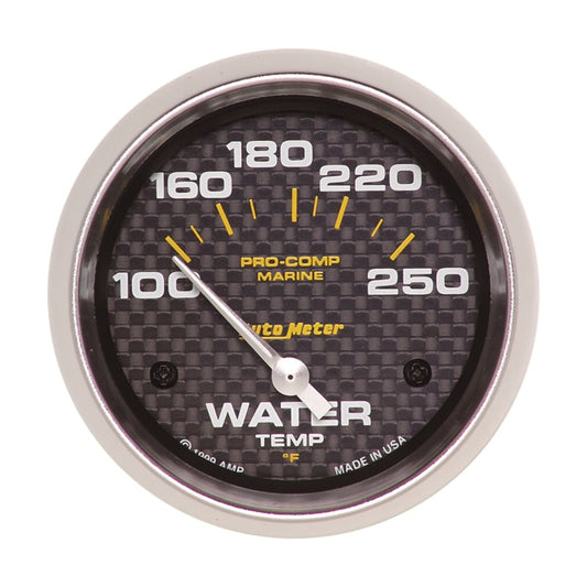 Autometer Marine Carbon Fiber 2-5/8in Electric Water Temperature Gauge 100-250 Deg F Universal | 200763-40