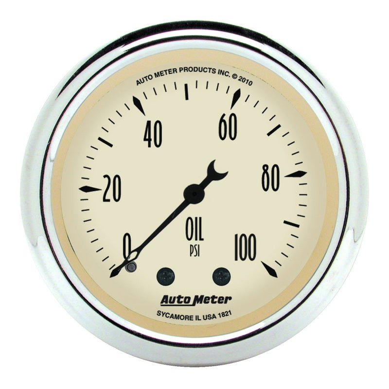 Autometer Antique Beige 52.4mm 0-100 PSI Mechanical Oil Pressure Gauge Universal | 1821