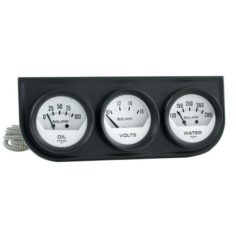 Autometer AutoGage Analog Console Oil/Water Temp/Volt 2in Gauges White Dial Black Bezel Universal | 2324