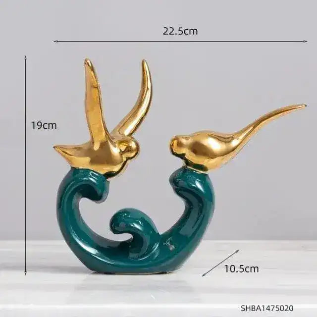 Ceramic Gold Love Bird Statues - MAIA HOMES