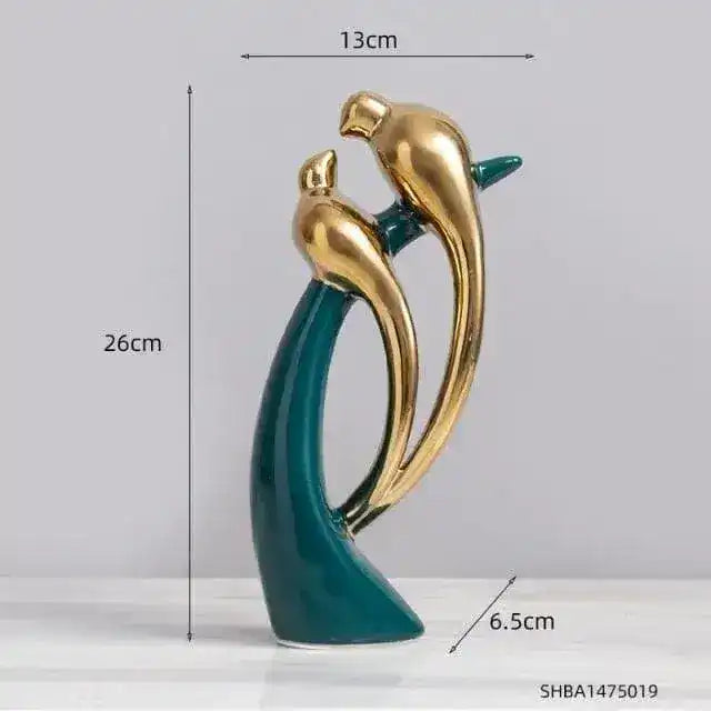 Ceramic Gold Love Bird Statues - MAIA HOMES
