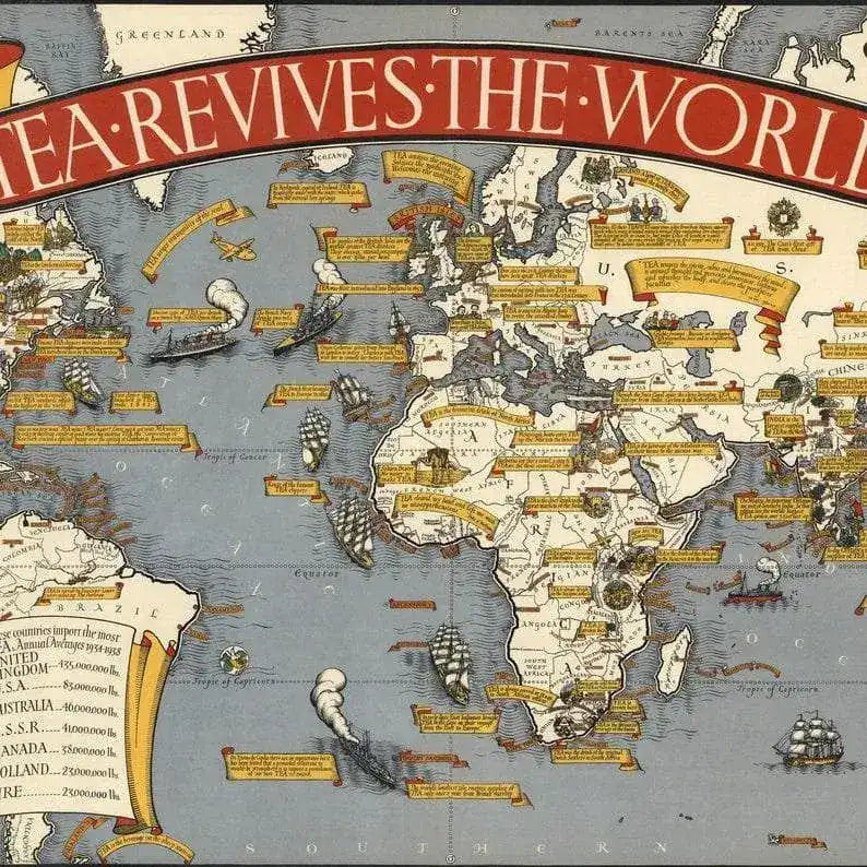Chart Map of International Tea Market 1940| Panoramic Map Wall Art