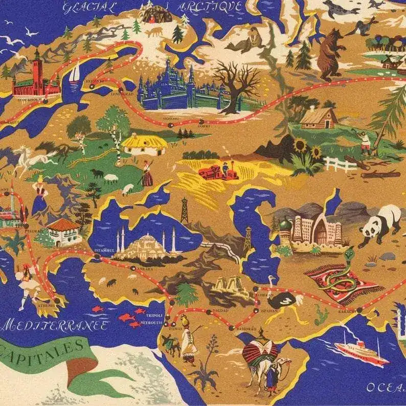 Chart Map of the World and important Cities| Panoramic Map Wall Art