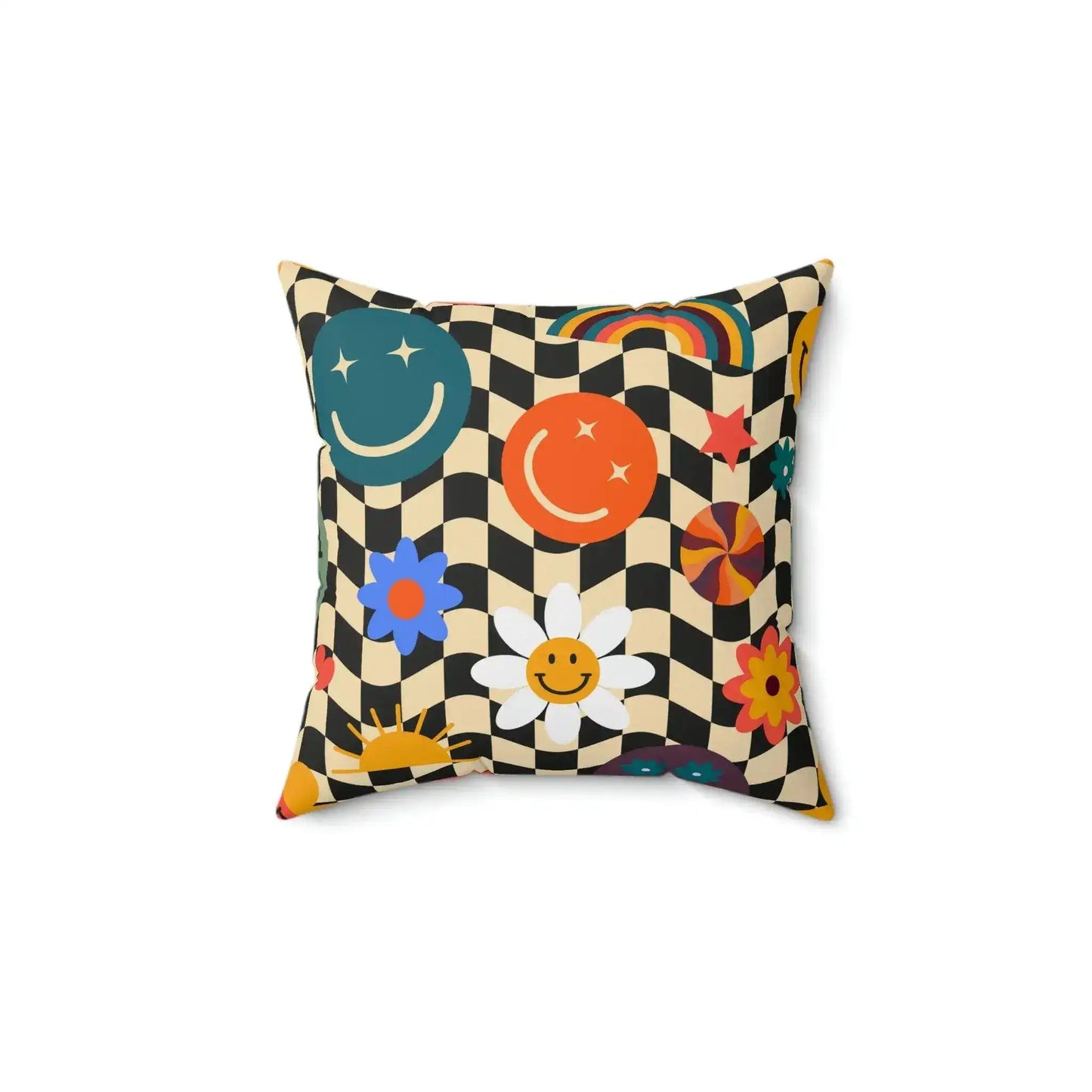 Checker Smiley Emojis Printed Throw Pillow - MAIA HOMES
