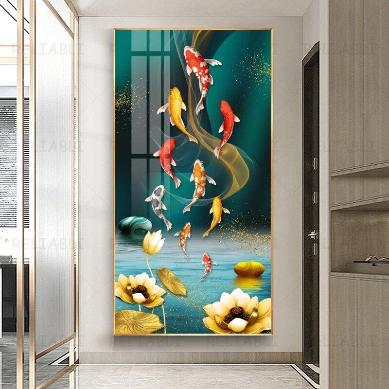 Chinese Style Red Koi Lucky Carp Canvas Painting - Animal Amity