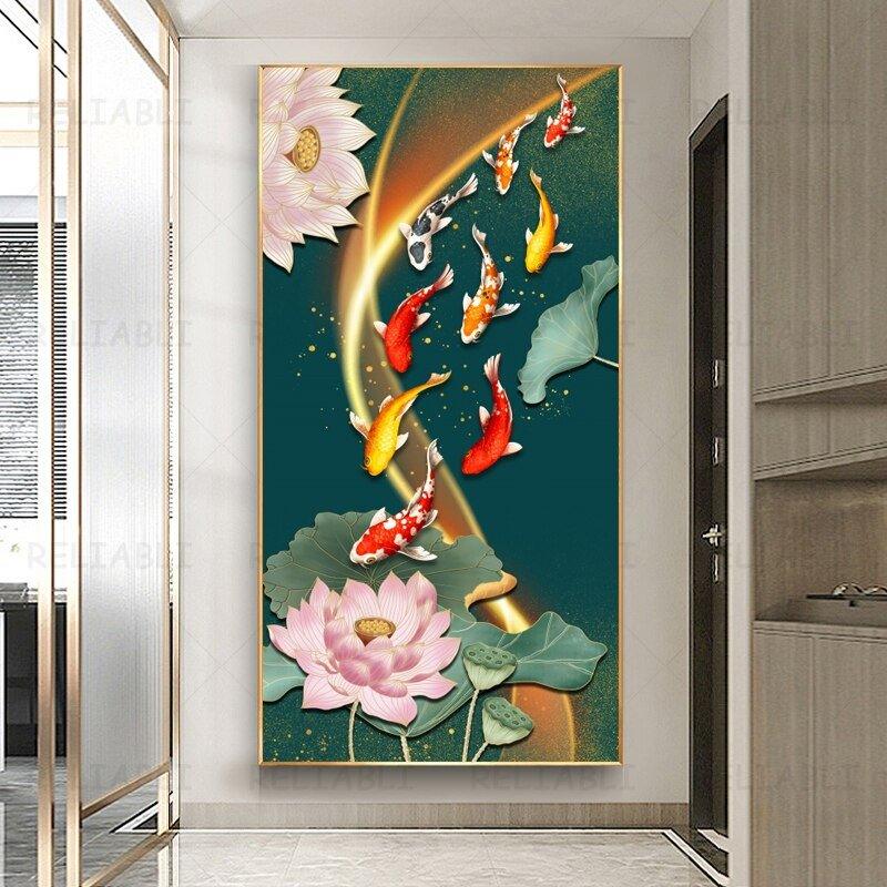 Chinese Style Red Koi Lucky Carp Canvas Painting - Animal Amity