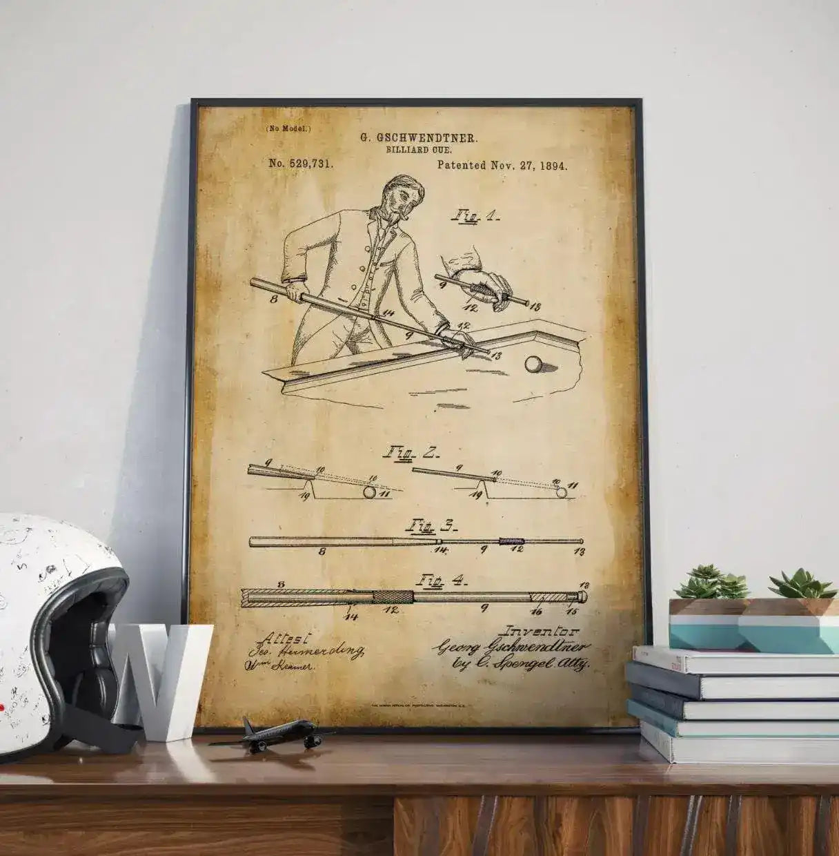 Cue Stick Billiards Vintage Poster Print