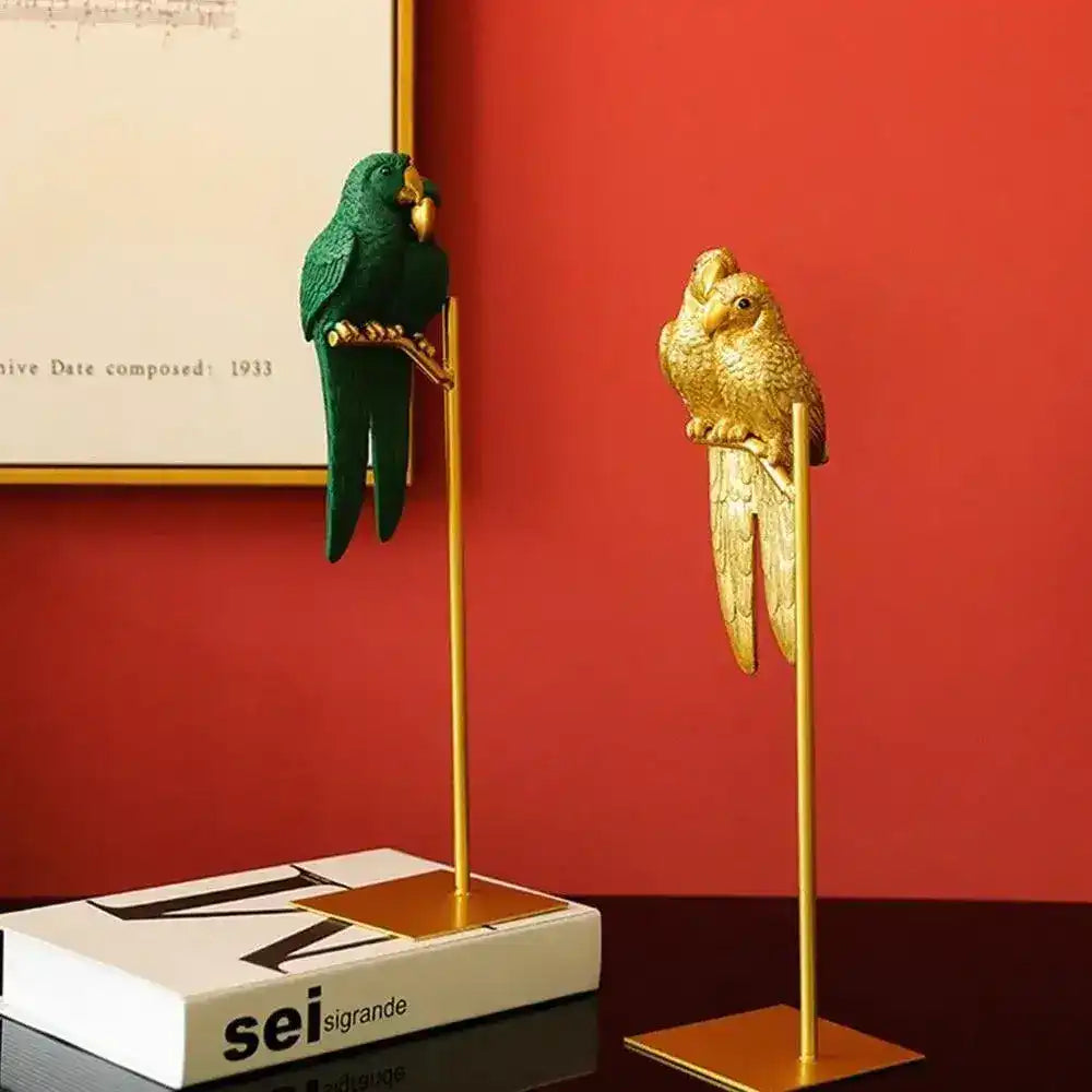 Decorative Parrots on Gold Stand - MAIA HOMES