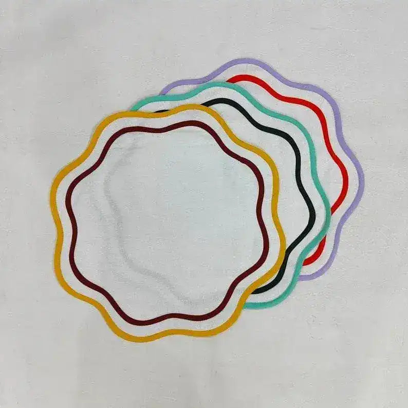 Double Trim Scalloped Round Cotton Placemats - MAIA HOMES