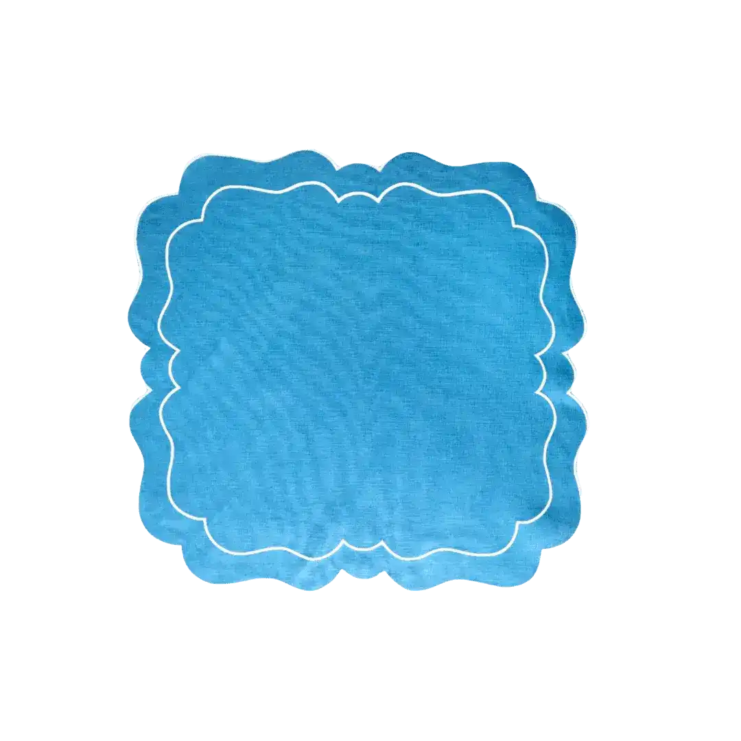 Double White Edge 100% Linen Blue Placemat