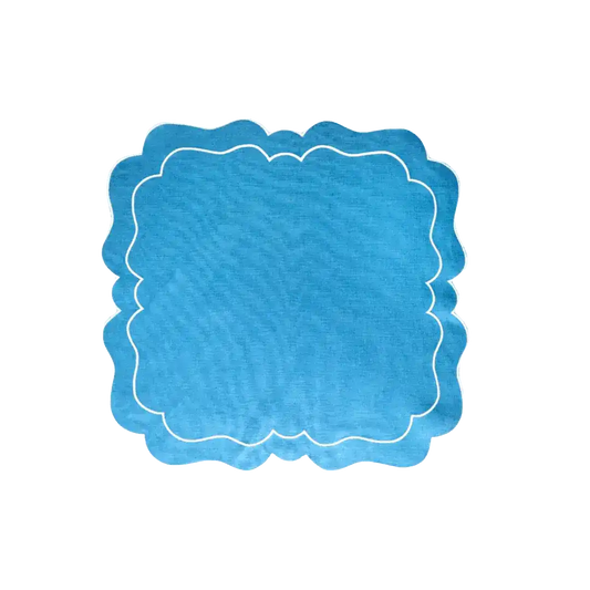 Double White Edge 100% Linen Blue Placemat