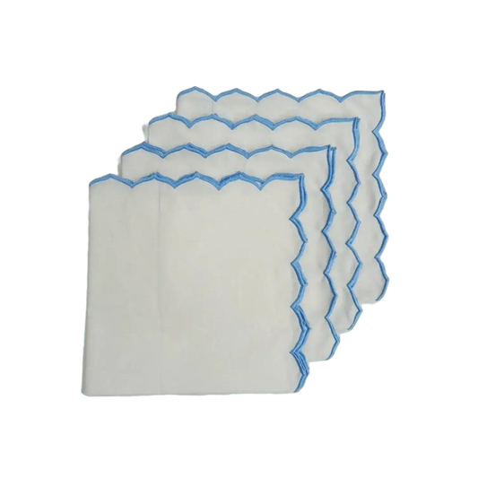 Edgy Scallop Trim White Cotton Napkins