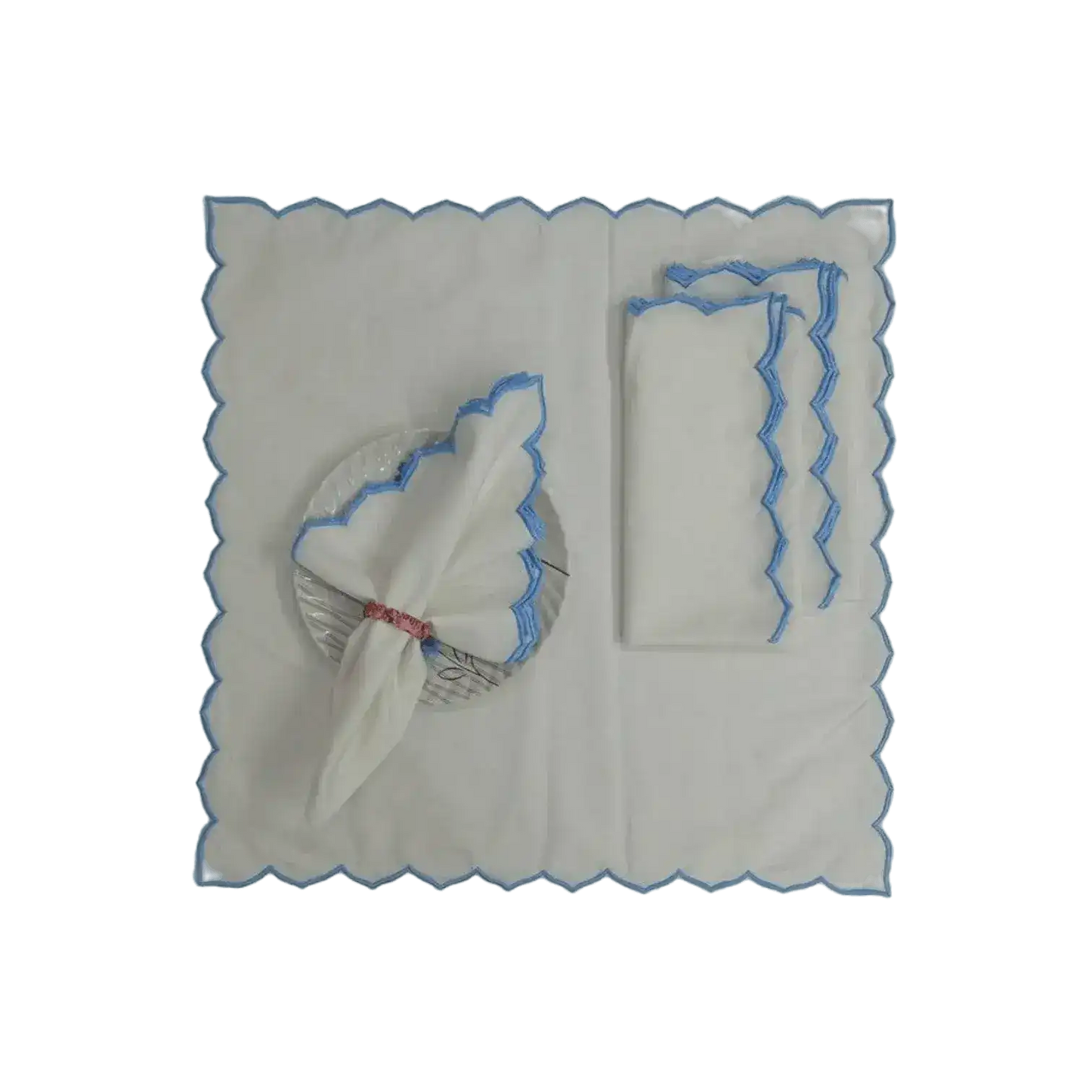 Edgy Scallop Trim White Cotton Napkins