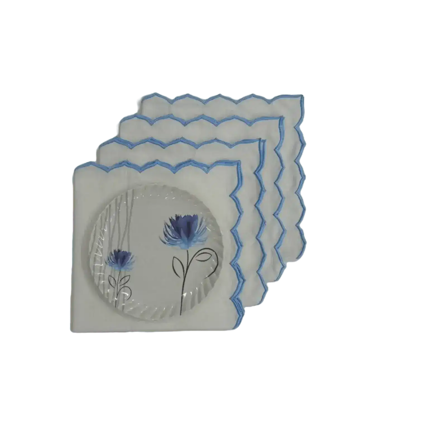 Edgy Scallop Trim White Cotton Napkins