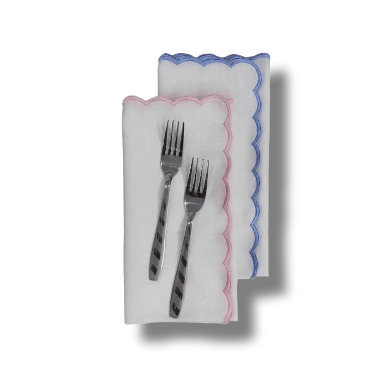 Embroidered Trim White Linen Napkins