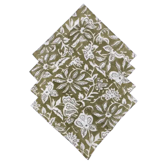 Emmy Green and White Block Printed Cotton Napkins