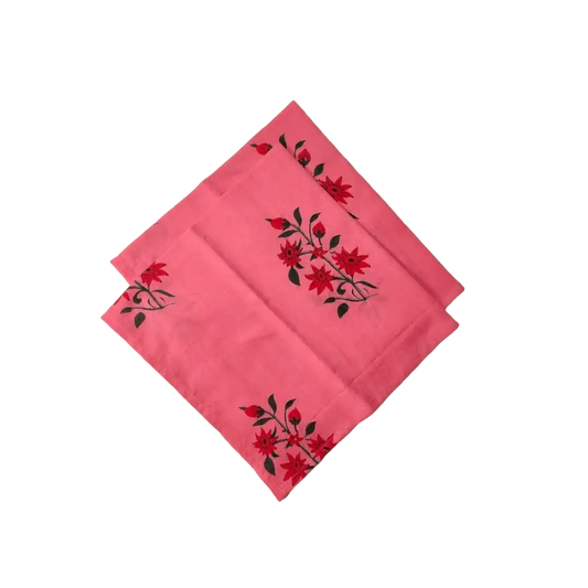Flower Hand Blocked Print Cotton Napkins - Set of 4