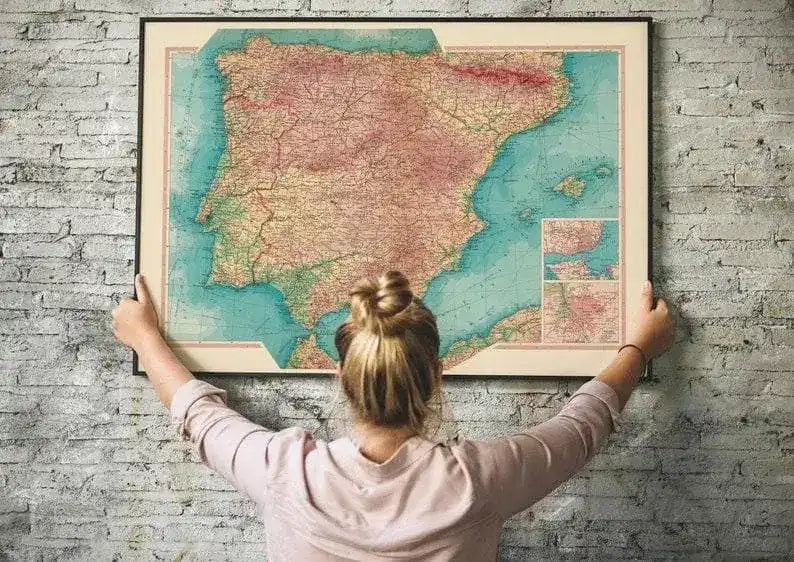 Geographical Map of Spain and Portugal| Map Wall Decor