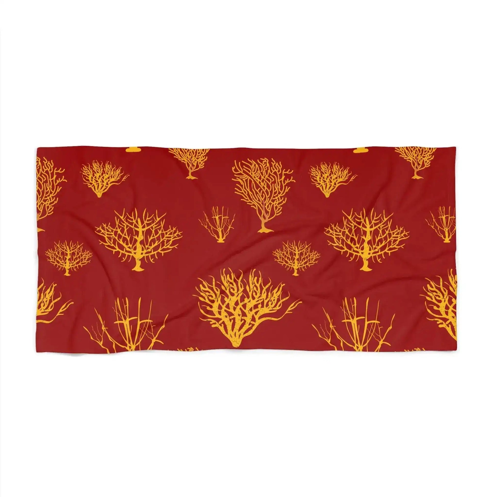 Gold Coral Reef on Red Beach Towel - MAIA HOMES