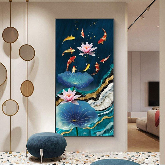 Golden Fish Feng Shui Carp Pictures Canvas Painting Wall Art - Animal Amity