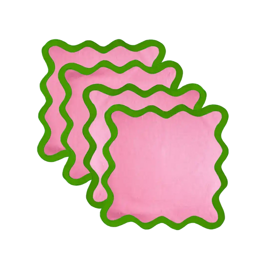 Green and Pink Scallop 100% Linen Square Placemat - Set of 4