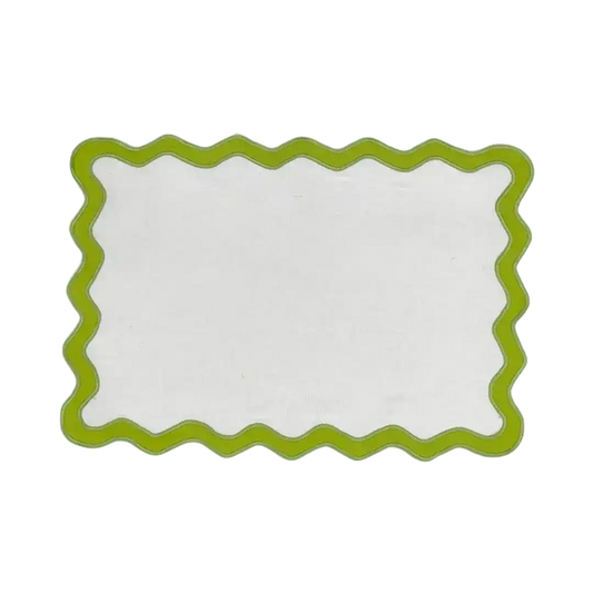 Green and White Scallop 100% Linen Placemat - Set of 4