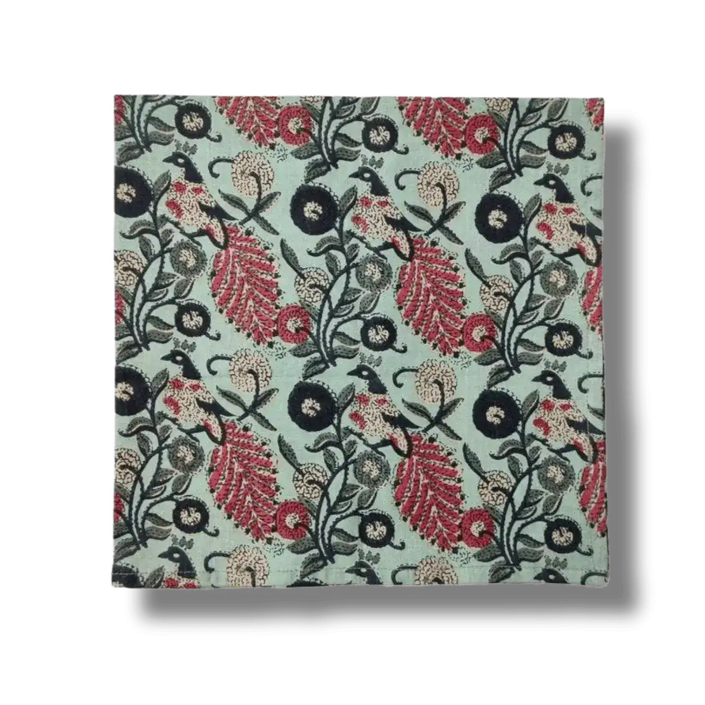 Green Floral Motif Block Printed Cotton Napkins