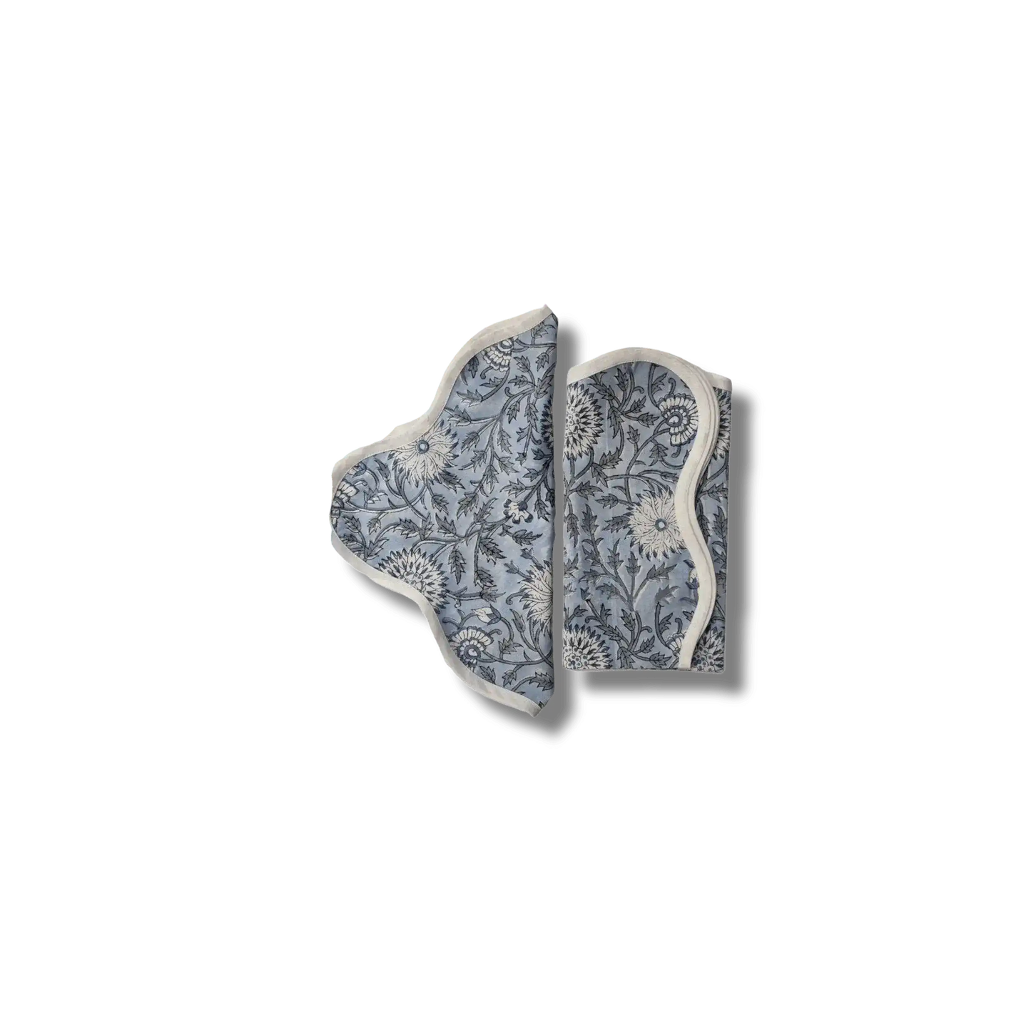 Hand Block Light Blue and Off White Scallop Cotton Napkins