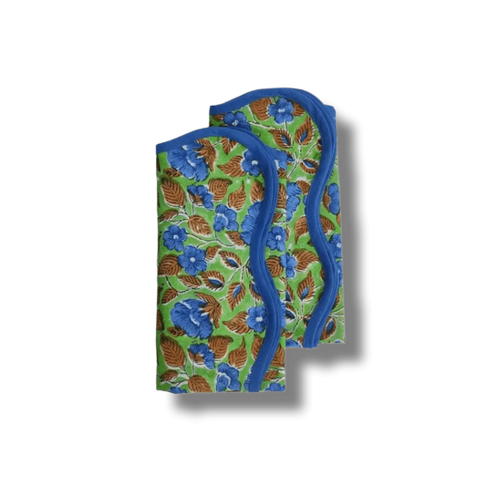 Hand Block Printed Green Flower Cotton Napkins
