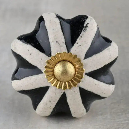 Hand Painted White Floral Dresser Cabinet Knob With Black Print - Set of 6 - MAIA HOMES